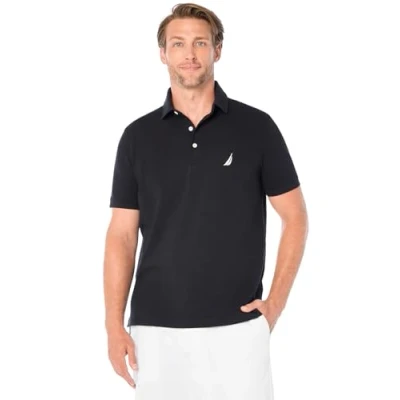 Afbeelding van Nautica poloshirt met korte mouwen, effen, stretch, katoen, piqué voor heren, Echt zwart.