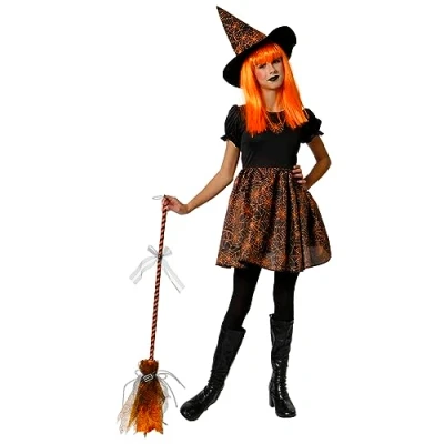 Afbeelding van Rubies Spiderman web oranje heksenkostuum voor meisjes, Glow in Dark jurk en hoed, officiële Halloween, carnaval, verjaardag, feest