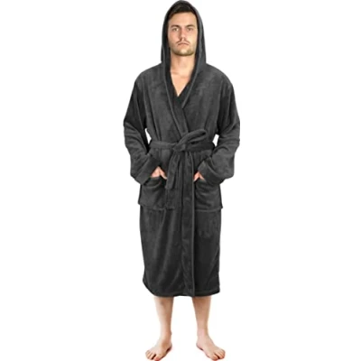 Afbeelding van NY Threads Badjas Voor heren, Fleece, Met capuchon, Pluche en behaaglijke badjas, Donkergrijs