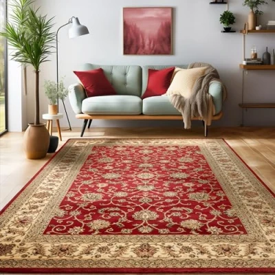 Afbeelding van SIMPEX Laagpolig tapijt Oosters design Rood 200 x 290 cm Oosterse stijl Voor woonkamer