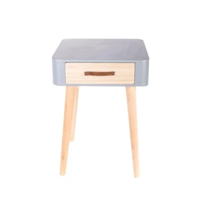 Image de The Home Deco Factory Chevet scandinave avec tiroir et poignée en cuir Blanc