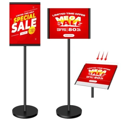 Afbeelding van VAIIGO Robuuste A3 vloerposterstandaard voor buiten, met acrylplaat, menuhouder verticale en horizontale weergave, bewegwijzering, reclame, poster, zwart