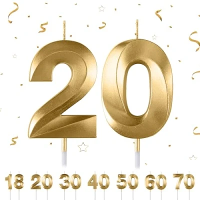 Afbeelding van Verjaardagstaartkaarsen, gouden 3D cijferkaarsen, taartdecoratie, verjaardagstaartdecoratie, taartdecoratie