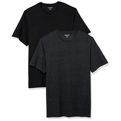 Image de Amazon Essentials Lot de 2 t shirts à manches courtes et col rond, pour homme, coupe classique, noir/anthracite chiné, taille XXL