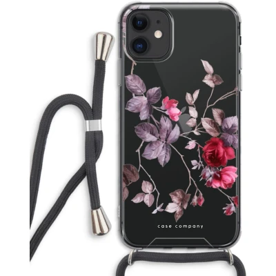 Afbeelding van Case Company® hoesje met Koord geschikt voor iPhone 11 Mooie bloemen Telefoonhoesje Zwart Extra Bescherming aan alle Kanten en Over de Schermrand