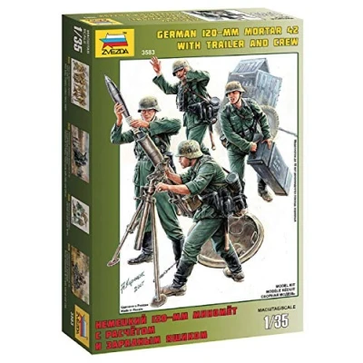 Afbeelding van 1:35 Zvezda 3583 German 120 mm Mortar 42 with Trailer and Crew Plastic Modelbouwpakket