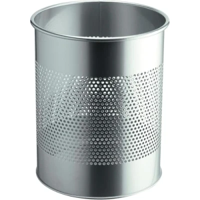 Image de Corbeille à papiers acier perforé finition laqué, 15 litres gris alu