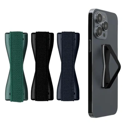 Afbeelding van kwmobile vingerhouder voor smartphone Vingergreep telefoon Zelfklevende finger holder Set van 3 In metallic zodiac blue / petrol zwart