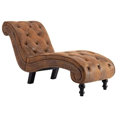 Image de vidaXL Chaise longue Marron Similicuir daim