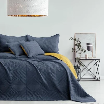 Afbeelding van AmeliaHome softa sprei, antraciet, honinggeel, 220 x 240 cm, dubbelzijdig, doorgestikt, ultrasonisch, polyester,