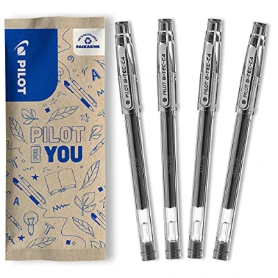 Afbeelding van Pilot G Tec C4 gel roller pen, 4 stuks, zwart, fijne punt FLW537786