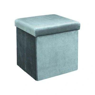 Image de The Home Deco Factory Pouf coffre de rangement velours côtelé Giullia bleu cadet