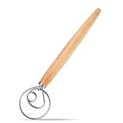 Afbeelding van PIQIUQIU Danish Dough whiskygarde van roestvrij staal met houten handvat, hoogwaardige mixer en voor gebak, pizza