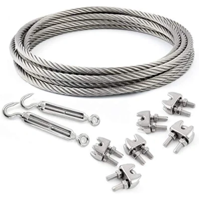 Afbeelding van Set met 40 m kabel, 3 mm, roestvrij staal, touw: 7 x cm, 6 kabelbinders + 2 haak oogspanners M4 vele maten verkrijgbaar