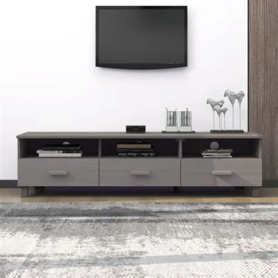 Afbeelding van Tv meubel HAMAR 158x40x40 cm massief grenenhout lichtgrijs