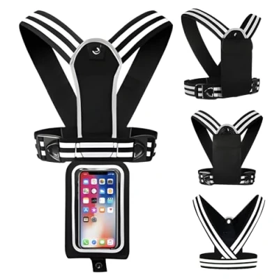 Afbeelding van Hardloopvest, telefoonhouder, reflecterend vest, hardloopvest met verstelbare taille en afneembare waterdichte telefoonhoes voor dames heren, hardlopen,, zwart., enkel