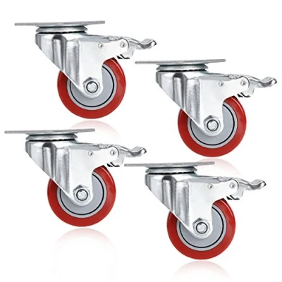 Afbeelding van COOCHEER Set van 4 zwenkwielen met rem, 400 kg, rood, 75 mm