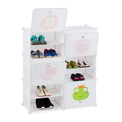 Image de relaxdays Etagère Chaussures Enfants,12compartiments pour 24 Paires, Motifs Animaux, Extensible HxlxP:95x84x31,5cm, PP, Plastique ABS, métal, 95 x 84 31,5 cm