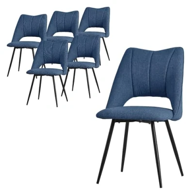 Afbeelding van Eetkamerstoel set van 6 blauw gestoffeerd incl. montagemateriaal Gestoffeerde stoel Keukenstoel ML design