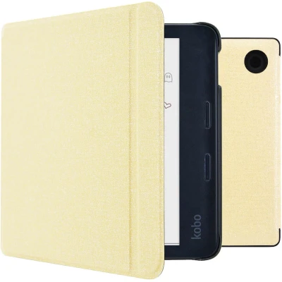 Afbeelding van imoshion Canvas Sleepcover Bookcase met stand voor de Kobo Libra Colour Glitter Goud