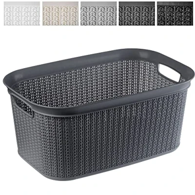 Afbeelding van KADAX Wasmand, multifunctionele korf, 27 l, waszak van kunststof, opbergkast, wasruimte voor badkamer, vuile kleding, accessoires, speelgoed, wasbox (zwart)