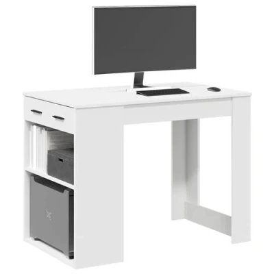 Image de vidaXL Bureau avec tiroir et étagère blanc bois d&#039;ingénierie