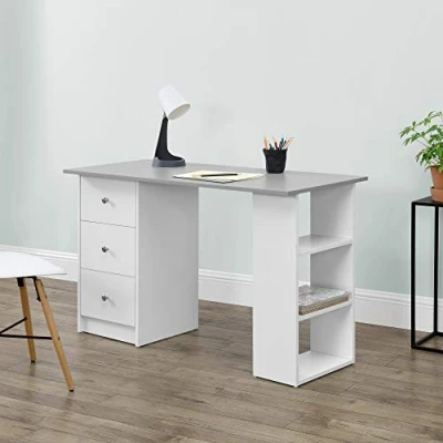 Afbeelding van Bureau Lemberg met 3 lades 120x49x72 cm wit en lichtgrijs