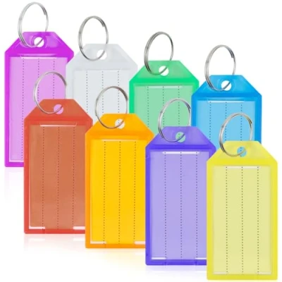 Image de Romon Lot de 40 porte clés inscriptibles En plastique robuste Étiquettes pour étiqueter avec anneau fendu, fenêtre 5 couleurs