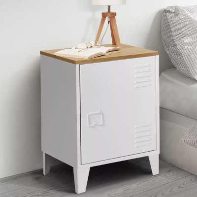 Afbeelding van Table de chevet ESTER 1 porte en métal et plateau façon hêtre design industriel