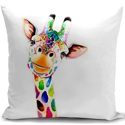 Afbeelding van HUASHUZI Kleurrijke giraffe kussensloop woondecoratie voor woonkamer, slaapkamer, bank, 45 x cm