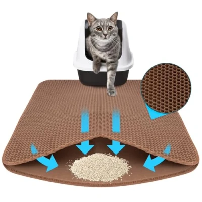 Afbeelding van KARAT kattenbakmat, bruin, 76 x 61 cm, waterdichte beschermt de vloer tegen kattenbakvulling, kattenbakmat