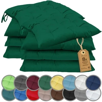 Afbeelding van NatureMark Set van 8 stoelkussens met linten, 40 x cm, donkergroen