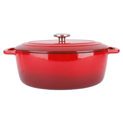 Afbeelding van Cosy&amp;Trendy FONTESTIC KOOKPOT TRADITIONAL RED OVAAL 31X24XH12CM GIETIJZER MET DEKSEL