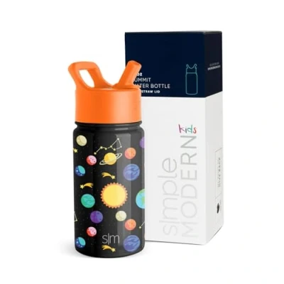 Afbeelding van Simple Modern Kinderwaterfles met rietje, herbruikbare geïsoleerde roestvrijstalen beker voor peuters, meisjes en jongens, Summit Collection, 415 ml, zonnestelsel