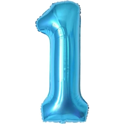 Afbeelding van Ballonnen verjaardag 1 jaar blauw 101 cm ballon nummer verjaardagsdecoratie vliegen met helium
