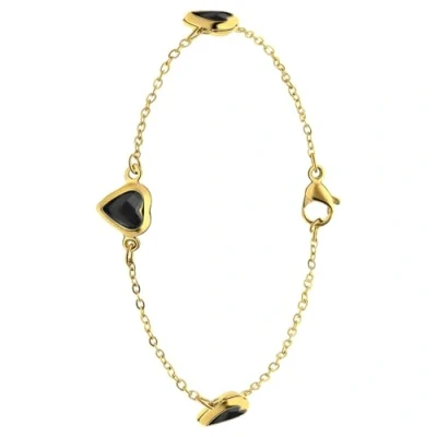 Afbeelding van Lucardi Dames Stalen goldplated Armband met hart zwart Staal Goudkleurig 20 cm