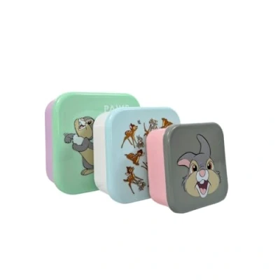 Afbeelding van My sweety pop Set van 3 snackboxen Pampan/Bambi stapelbare lunchbox 11,5 cm kinderen kleuterschool, school, vakantie paars/wit/roze