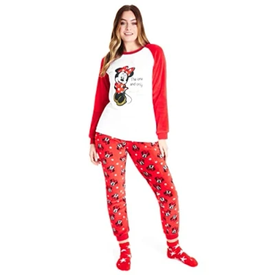 Afbeelding van Disney Damespyjama, fleece pyjama met bijpassende sokken, keuze uit Stitch, Micky, Minnie, Baby Yoda