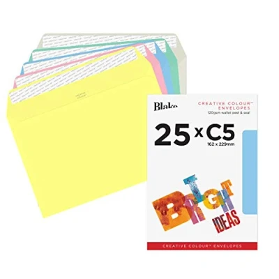 Afbeelding van Blake Creative Colour 45456 enveloppen, C5, 162 x 229 mm, 120 g/m², 25 stuks, met plaksluiting, pastelkleuren, gesorteerd
