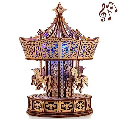 Afbeelding van WoodTrick Houten modelbouw 3D puzzel &#039;Parisian Carousel&#039;/Draaimolen (WDTK051) Geen lijm noch verf nodig Met muziek en licht