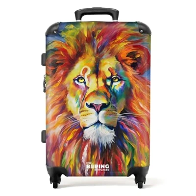 Afbeelding van NoBoringSuitcases.com® koffer Leeuw Olieverf Kunst Dieren Trolley Reiskoffer Lichtgewicht Grote 66 cm TSA slot 20 kg bagage 72 liter Hardcase