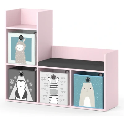 Afbeelding van Vicco Luigi Rosa Rek met bank voor kinderkamer, grote vakken (107 x 88 cm, vouwdozen, panda &amp; krokodil)