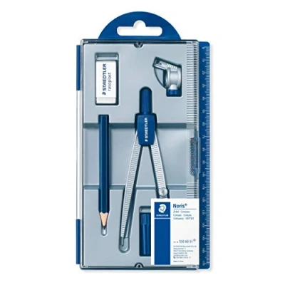 Afbeelding van Staedtler Noris 550, precisie schoolpasser voor school, praktische hersluitbare behuizing met stifthouder, universele passer, gum en potlood, 550 60 S1
