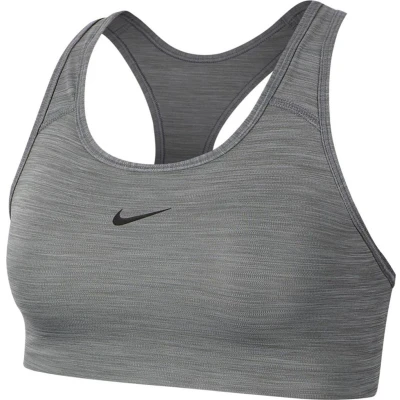 Afbeelding van Nike dri fit swoosh medium support sport bh in de kleur grijs.