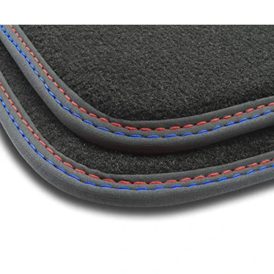 Afbeelding van M MOTOS premium velours automatten voor BMW Serie 1 F20 2011 2019, mat, rood blauw. Ontdek nieuw rijcomfort met een set automatten.