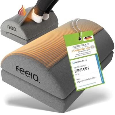 Afbeelding van feela.® Voetensteun Bureau [VERGELIJKINGSWINNAAR] met nieuwe voetenwarmerzak Te gebruiken als voetenbankje, voetenbankje of op kantoor In hoogte verstelbaar (Donkergrijs)