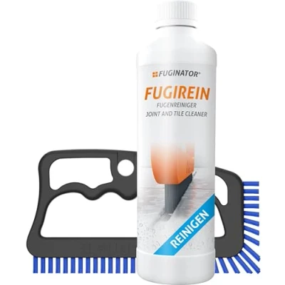 Afbeelding van FUGINATOR® Voegenborstel grijs/blauw met voegenreiniger 250 ml voegenreinigingsset voegenreinigingsborstel in badkamer, keuken en huis