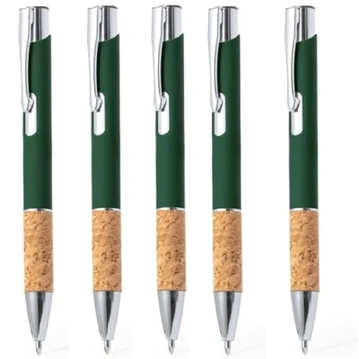 Afbeelding van noTrash2003 Set van 10 ergonomische intrekbare balpennen rubber en kurk gripzone touch functie, 5 kleuren, balpen, meerkleurig