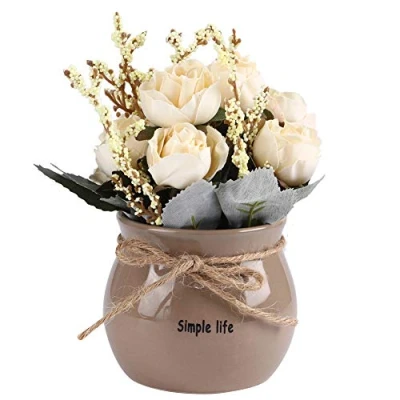 Afbeelding van Kunstbloemen, zijden bloemen met keramische bloempot, kunstboeket witte kunstbloemen/kunstpotbloemen voor woonkamer, tuin, balkon, studeerkamer