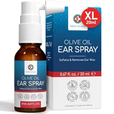 Afbeelding van Medi Grade oorsmeer olijfoliespray voor verstopte oren, 20 ml, 100% natuurlijke oorspray, die de ophoping van verwijdert, meer dan 50 sprays, oorreinigingsspray
